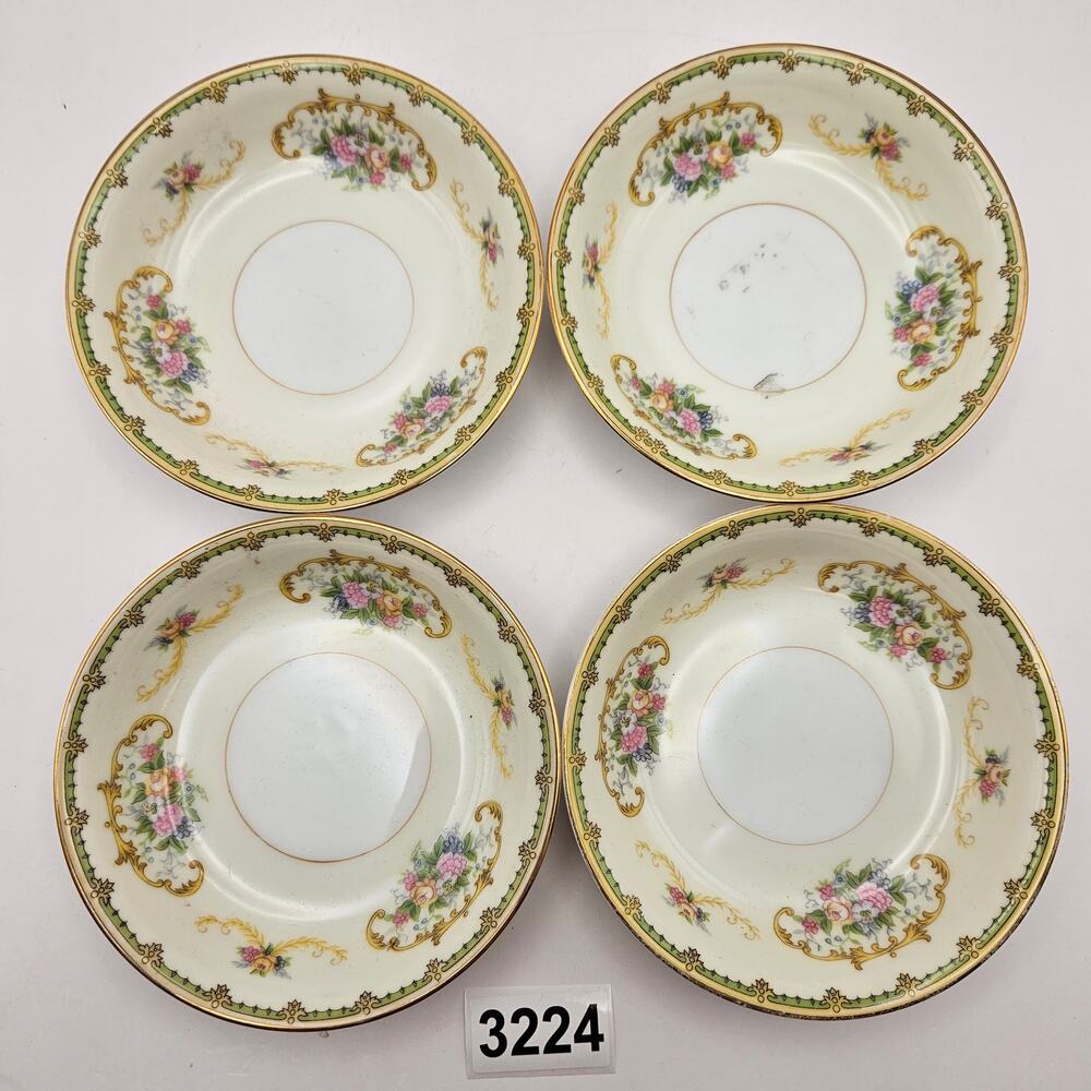 LOT OF 4 NORITAKE CHINA DIANA JAPAN FLORAL SAUCER BOWLS GOLD TRIM